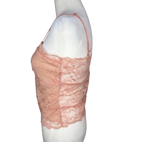 Free People Pink Lacey Essential Cami Adjustable Straps Floral Lace Trim Medium - Picture 8 of 11